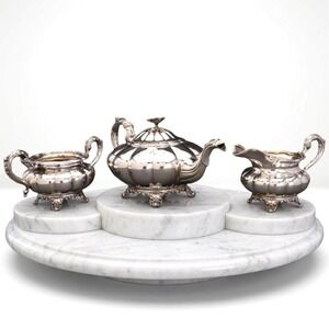 Birks Sterling Silver Tea Set 3-Pc Melon 1829 OHS Vintage 1943 1977g (appx.)